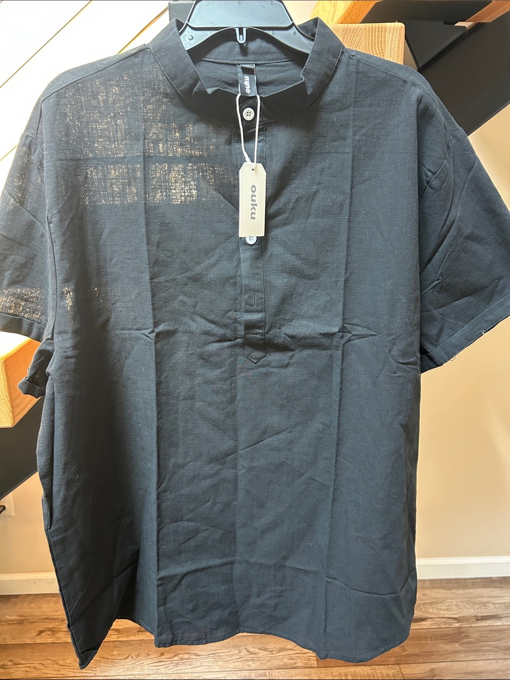 Ouku lining Black Short-Sleeve Band-Collar Polo